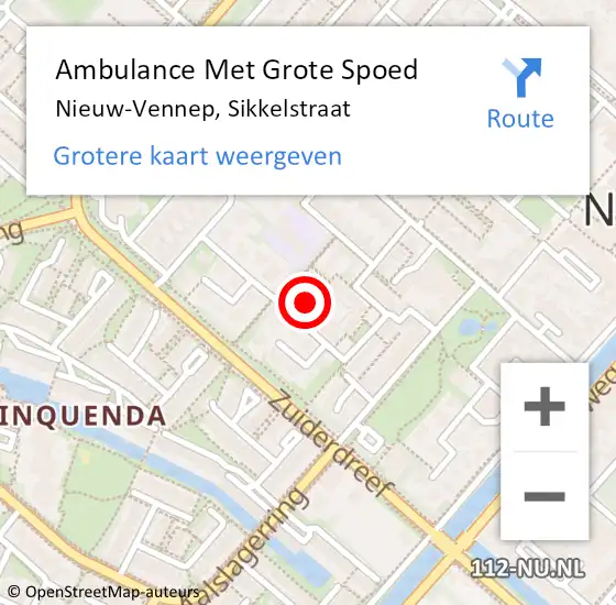 Locatie op kaart van de 112 melding: Ambulance Met Grote Spoed Naar Nieuw-Vennep, Sikkelstraat op 8 augustus 2024 18:57