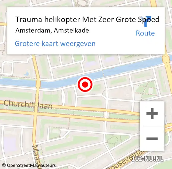 Locatie op kaart van de 112 melding: Trauma helikopter Met Zeer Grote Spoed Naar Amsterdam, Amstelkade op 8 augustus 2024 19:04