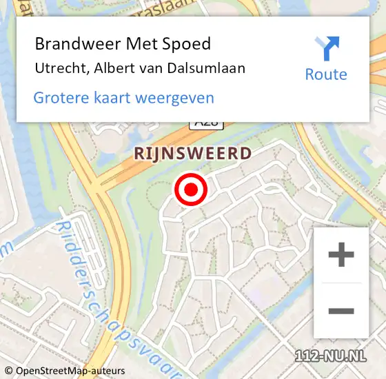 Locatie op kaart van de 112 melding: Brandweer Met Spoed Naar Utrecht, Albert van Dalsumlaan op 8 augustus 2024 19:05