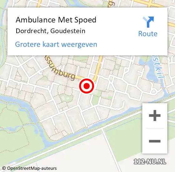 Locatie op kaart van de 112 melding: Ambulance Met Spoed Naar Dordrecht, Goudestein op 8 augustus 2024 19:08