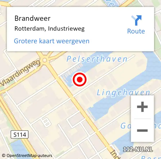 Locatie op kaart van de 112 melding: Brandweer Rotterdam, Industrieweg op 8 augustus 2024 19:10