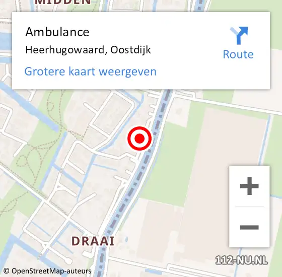 Locatie op kaart van de 112 melding: Ambulance Heerhugowaard, Oostdijk op 8 augustus 2024 19:24