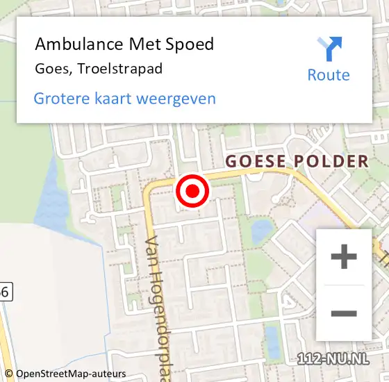 Locatie op kaart van de 112 melding: Ambulance Met Spoed Naar Goes, Troelstrapad op 15 oktober 2014 18:30