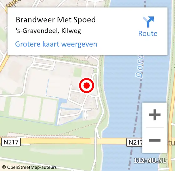 Locatie op kaart van de 112 melding: Brandweer Met Spoed Naar 's-Gravendeel, Kilweg op 8 augustus 2024 19:57