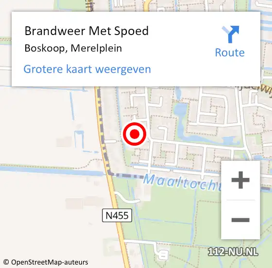 Locatie op kaart van de 112 melding: Brandweer Met Spoed Naar Boskoop, Merelplein op 8 augustus 2024 20:21