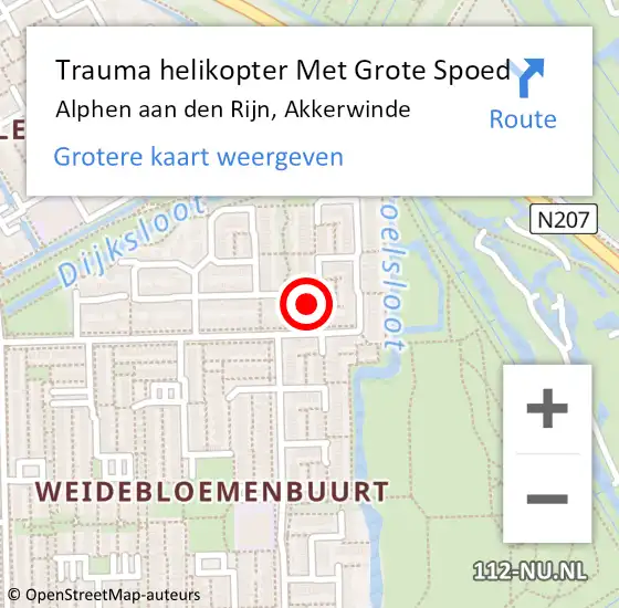 Locatie op kaart van de 112 melding: Trauma helikopter Met Grote Spoed Naar Alphen aan den Rijn, Akkerwinde op 8 augustus 2024 20:30