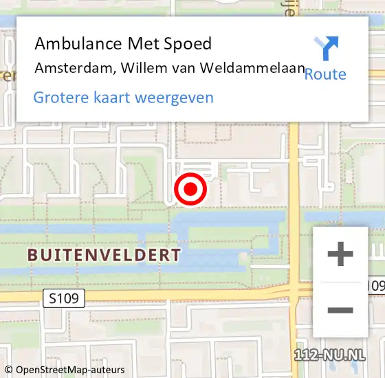 Locatie op kaart van de 112 melding: Ambulance Met Spoed Naar Amsterdam, Willem van Weldammelaan op 8 augustus 2024 20:43