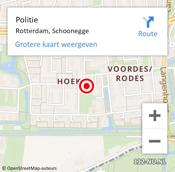 Locatie op kaart van de 112 melding: Politie Rotterdam, Schoonegge op 8 augustus 2024 20:45