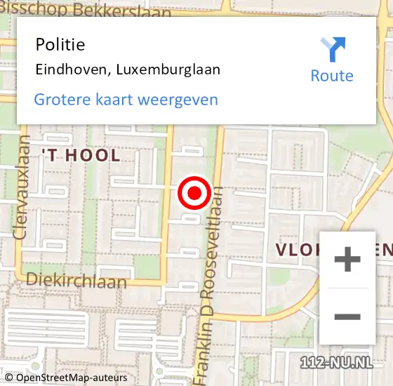 Locatie op kaart van de 112 melding: Politie Eindhoven, Luxemburglaan op 8 augustus 2024 20:52