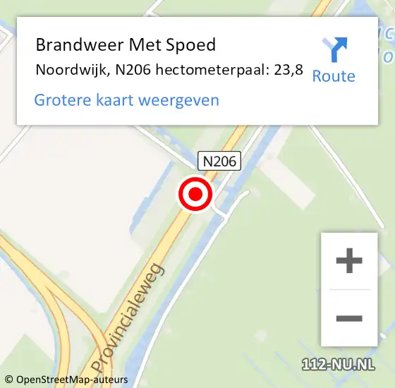 Locatie op kaart van de 112 melding: Brandweer Met Spoed Naar Noordwijk, N206 hectometerpaal: 23,8 op 8 augustus 2024 20:57