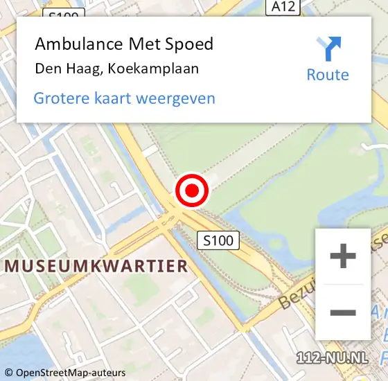 Locatie op kaart van de 112 melding: Ambulance Met Spoed Naar Den Haag, Koekamplaan op 8 augustus 2024 21:08