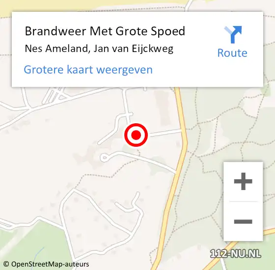 Locatie op kaart van de 112 melding: Brandweer Met Grote Spoed Naar Nes Ameland, Jan van Eijckweg op 8 augustus 2024 21:17