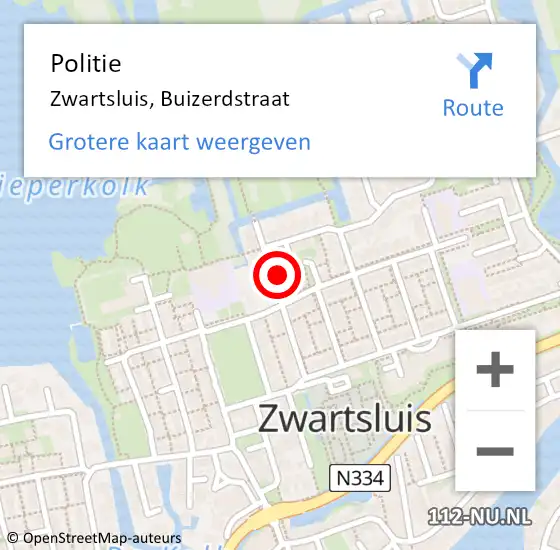 Locatie op kaart van de 112 melding: Politie Zwartsluis, Buizerdstraat op 8 augustus 2024 21:50