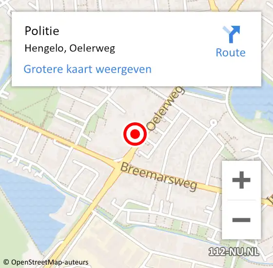 Locatie op kaart van de 112 melding: Politie Hengelo, Oelerweg op 8 augustus 2024 21:52