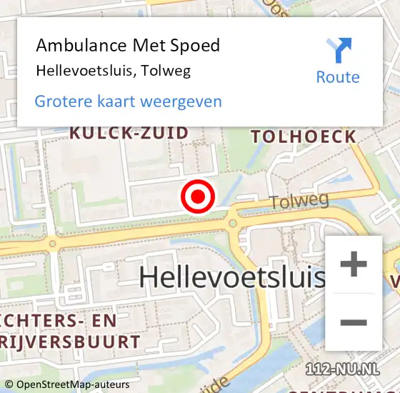 Locatie op kaart van de 112 melding: Ambulance Met Spoed Naar Hellevoetsluis, Tolweg op 8 augustus 2024 22:10