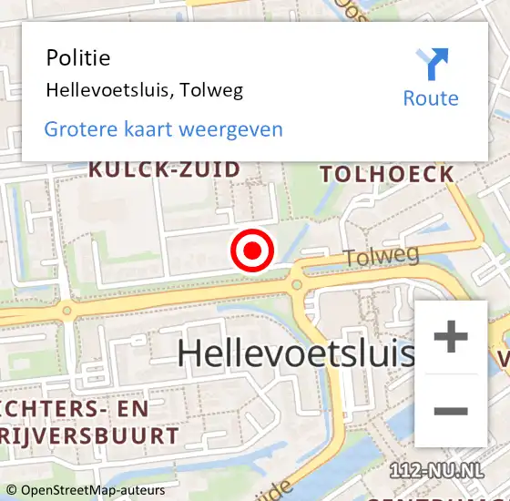 Locatie op kaart van de 112 melding: Politie Hellevoetsluis, Tolweg op 8 augustus 2024 22:12