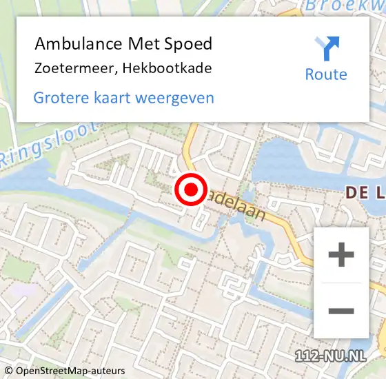 Locatie op kaart van de 112 melding: Ambulance Met Spoed Naar Zoetermeer, Hekbootkade op 8 augustus 2024 22:27