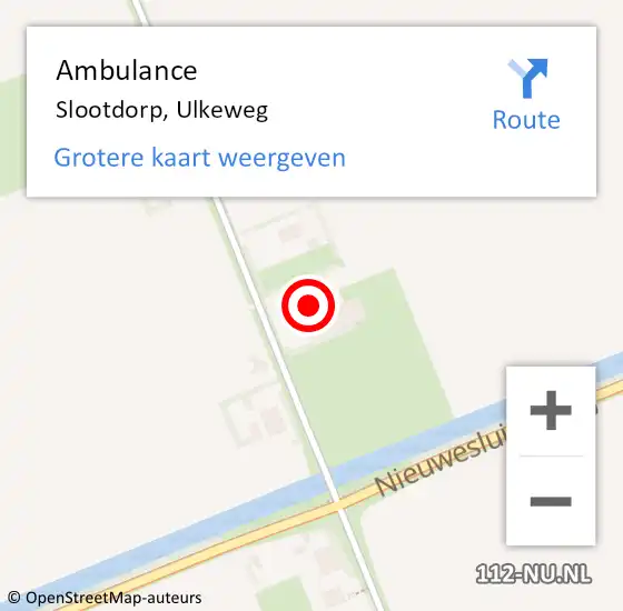 Locatie op kaart van de 112 melding: Ambulance Slootdorp, Ulkeweg op 8 augustus 2024 22:29