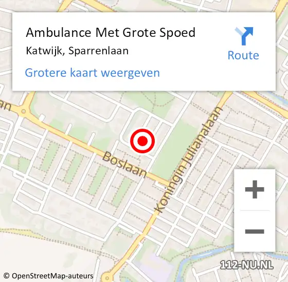 Locatie op kaart van de 112 melding: Ambulance Met Grote Spoed Naar Katwijk, Sparrenlaan op 15 oktober 2014 18:48