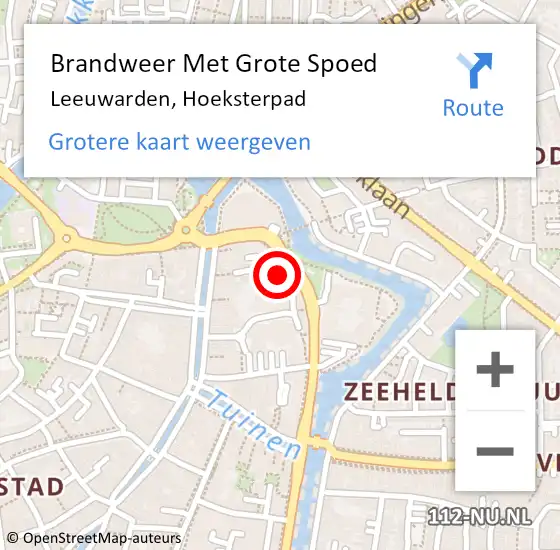 Locatie op kaart van de 112 melding: Brandweer Met Grote Spoed Naar Leeuwarden, Hoeksterpad op 8 augustus 2024 22:42