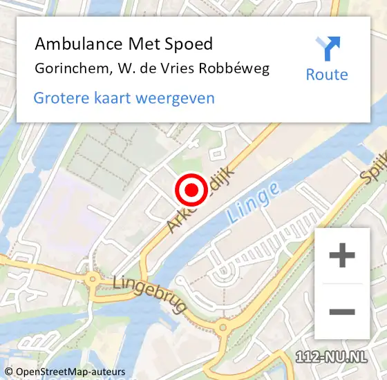 Locatie op kaart van de 112 melding: Ambulance Met Spoed Naar Gorinchem, W. de Vries Robbéweg op 8 augustus 2024 22:57