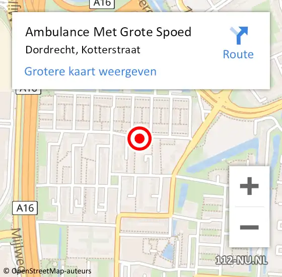 Locatie op kaart van de 112 melding: Ambulance Met Grote Spoed Naar Dordrecht, Kotterstraat op 8 augustus 2024 23:04