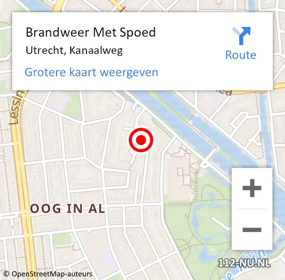 Locatie op kaart van de 112 melding: Brandweer Met Spoed Naar Utrecht, Kanaalweg op 8 augustus 2024 23:16