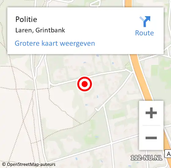 Locatie op kaart van de 112 melding: Politie Laren, Grintbank op 8 augustus 2024 23:44