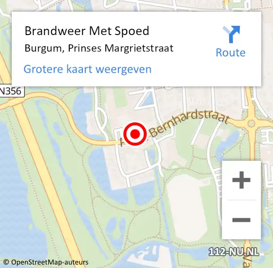 Locatie op kaart van de 112 melding: Brandweer Met Spoed Naar Burgum, Prinses Margrietstraat op 8 augustus 2024 23:50