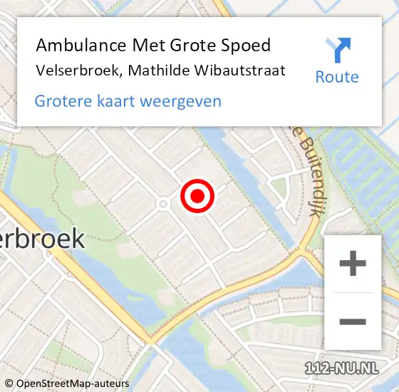 Locatie op kaart van de 112 melding: Ambulance Met Grote Spoed Naar Velserbroek, Mathilde Wibautstraat op 8 augustus 2024 23:57