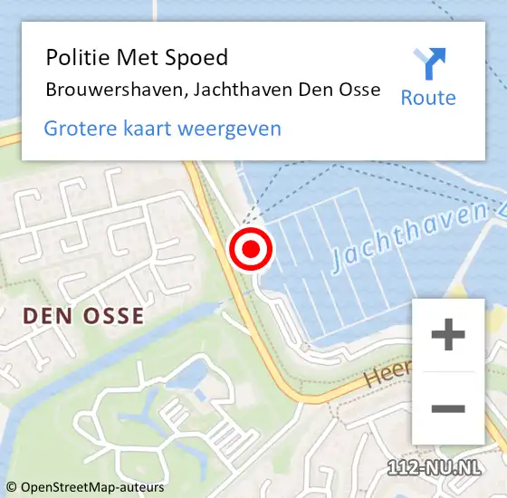 Locatie op kaart van de 112 melding: Politie Met Spoed Naar Brouwershaven, Jachthaven Den Osse op 9 augustus 2024 00:06