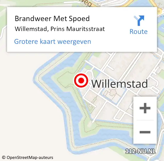 Locatie op kaart van de 112 melding: Brandweer Met Spoed Naar Willemstad, Prins Mauritsstraat op 9 augustus 2024 00:10