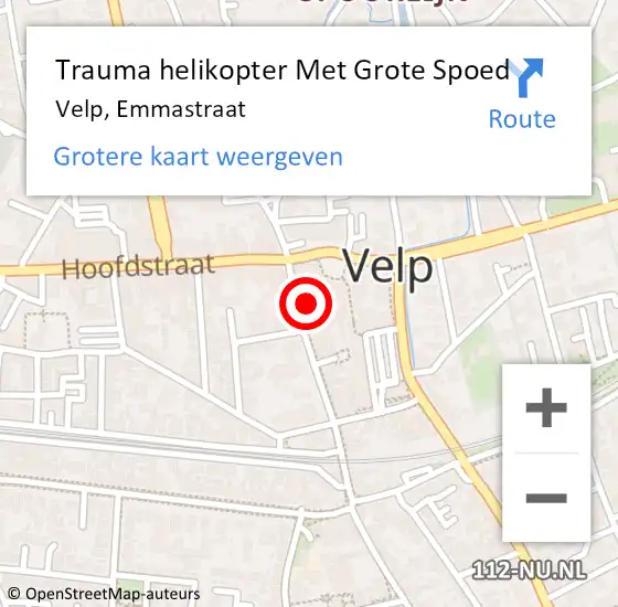 Locatie op kaart van de 112 melding: Trauma helikopter Met Grote Spoed Naar Velp, Emmastraat op 9 augustus 2024 00:22