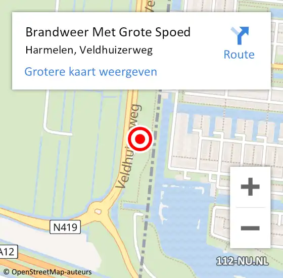 Locatie op kaart van de 112 melding: Brandweer Met Grote Spoed Naar Harmelen, Veldhuizerweg op 9 augustus 2024 00:28