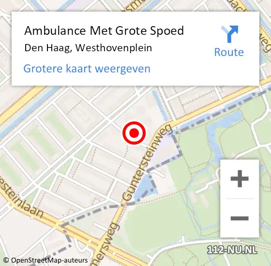 Locatie op kaart van de 112 melding: Ambulance Met Grote Spoed Naar Den Haag, Westhovenplein op 9 augustus 2024 00:30