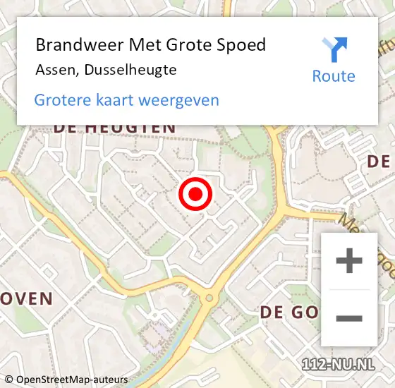 Locatie op kaart van de 112 melding: Brandweer Met Grote Spoed Naar Assen, Dusselheugte op 9 augustus 2024 00:34