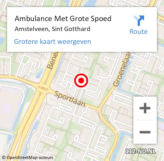 Locatie op kaart van de 112 melding: Ambulance Met Grote Spoed Naar Amstelveen, Sint Gotthard op 9 augustus 2024 00:42