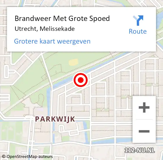 Locatie op kaart van de 112 melding: Brandweer Met Grote Spoed Naar Utrecht, Melissekade op 9 augustus 2024 00:49