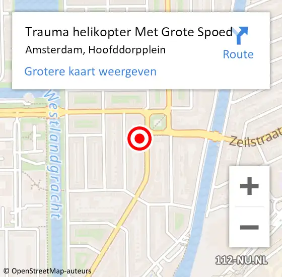 Locatie op kaart van de 112 melding: Trauma helikopter Met Grote Spoed Naar Amsterdam, Hoofddorpplein op 9 augustus 2024 02:05