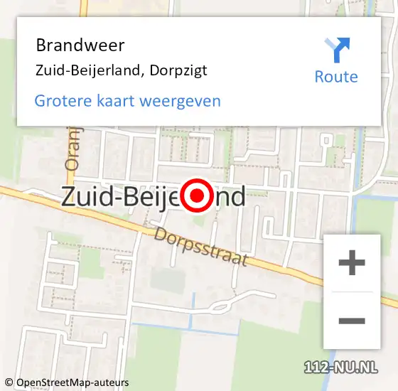 Locatie op kaart van de 112 melding: Brandweer Zuid-Beijerland, Dorpzigt op 9 augustus 2024 02:34