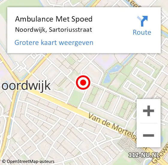 Locatie op kaart van de 112 melding: Ambulance Met Spoed Naar Noordwijk, Sartoriusstraat op 9 augustus 2024 02:51