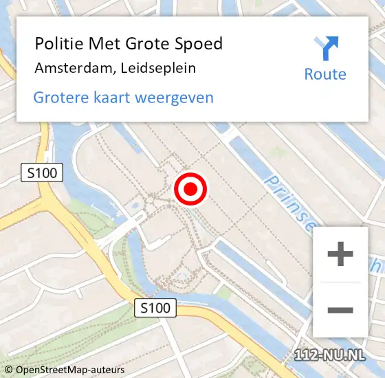 Locatie op kaart van de 112 melding: Politie Met Grote Spoed Naar Amsterdam, Leidseplein op 9 augustus 2024 03:54