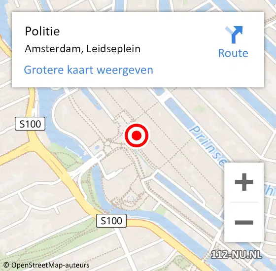 Locatie op kaart van de 112 melding: Politie Amsterdam, Leidseplein op 9 augustus 2024 03:54