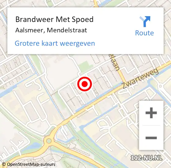 Locatie op kaart van de 112 melding: Brandweer Met Spoed Naar Aalsmeer, Mendelstraat op 9 augustus 2024 04:01