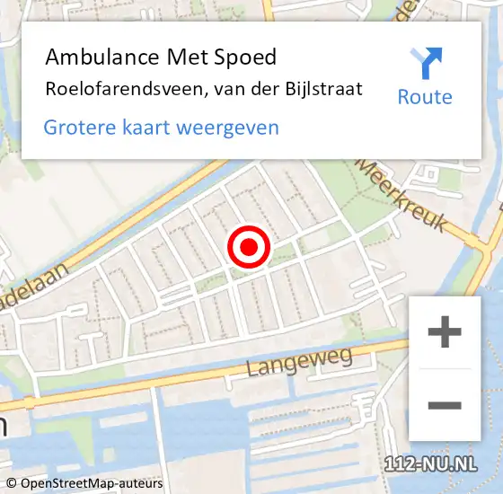 Locatie op kaart van de 112 melding: Ambulance Met Spoed Naar Roelofarendsveen, van der Bijlstraat op 9 augustus 2024 05:55