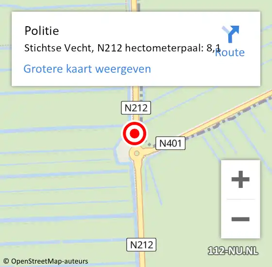 Locatie op kaart van de 112 melding: Politie Stichtse Vecht, N212 hectometerpaal: 8,1 op 9 augustus 2024 06:04