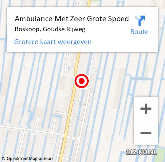 Locatie op kaart van de 112 melding: Ambulance Met Zeer Grote Spoed Naar Boskoop, Goudse Rijweg op 9 augustus 2024 06:11