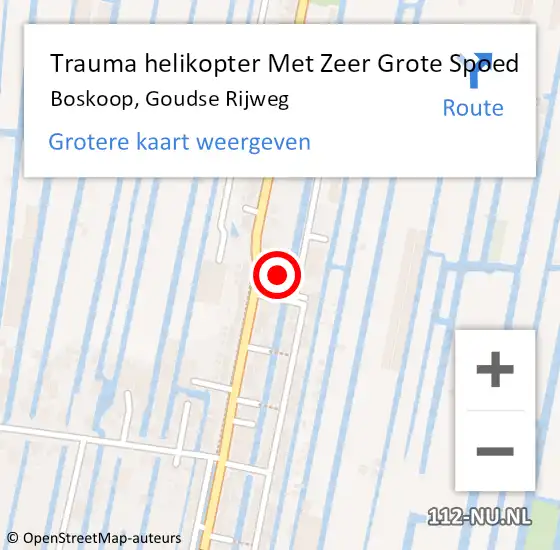 Locatie op kaart van de 112 melding: Trauma helikopter Met Zeer Grote Spoed Naar Boskoop, Goudse Rijweg op 9 augustus 2024 06:12