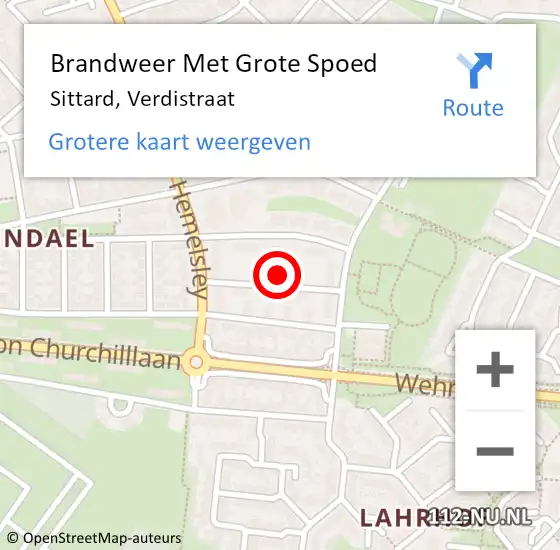 Locatie op kaart van de 112 melding: Brandweer Met Grote Spoed Naar Sittard, Verdistraat op 9 augustus 2024 06:35