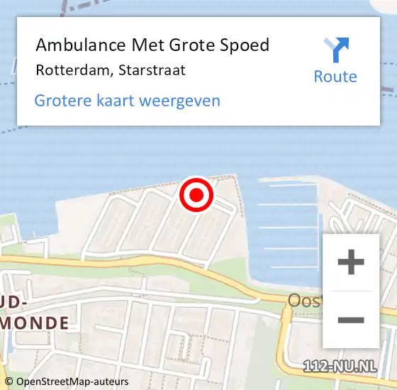 Locatie op kaart van de 112 melding: Ambulance Met Grote Spoed Naar Rotterdam, Starstraat op 9 augustus 2024 06:41